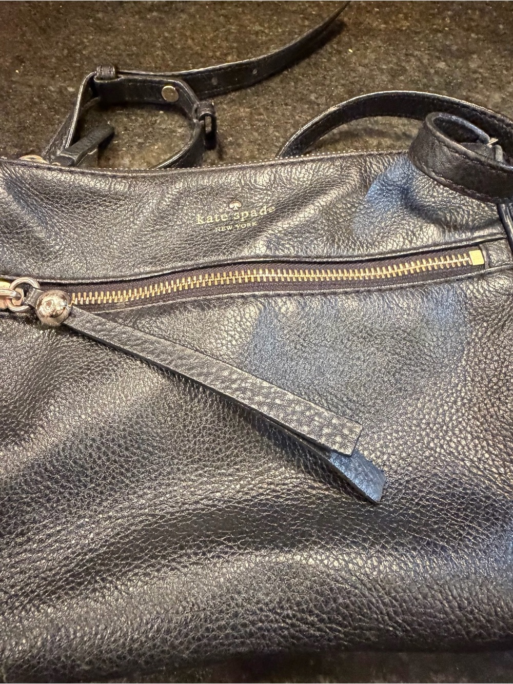 kate spade Black Pebbled Leather Shoulder Bag with Gold Hardware